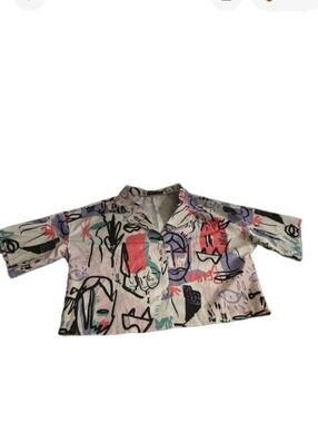 SHEIN Multicolor Abstract Print Top - Gray, Pink, Teal